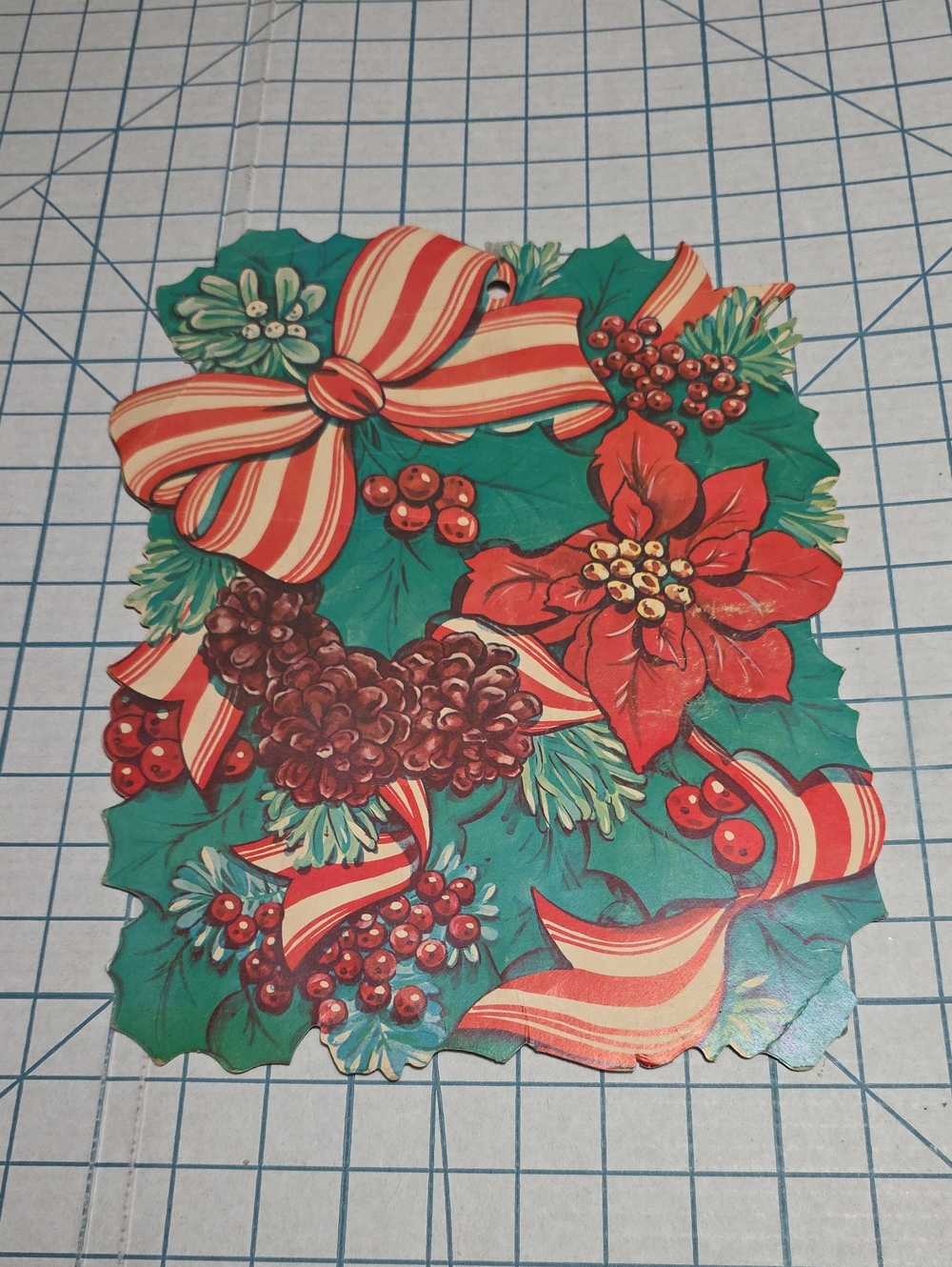 Holiday Poinsettia and Ribbon Party Die Cut - Green & Red, VTG, 10.5"x13.7"
